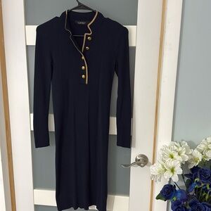 Lauren Ralph Lauren Navy Midi Dress with Gold Accents